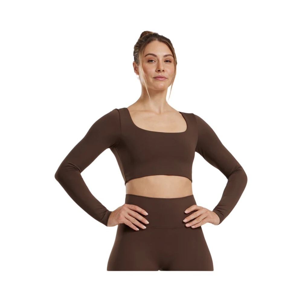 Women's Best Essential Long Sleeve Built In Bra Top Cocoa NWT Size S